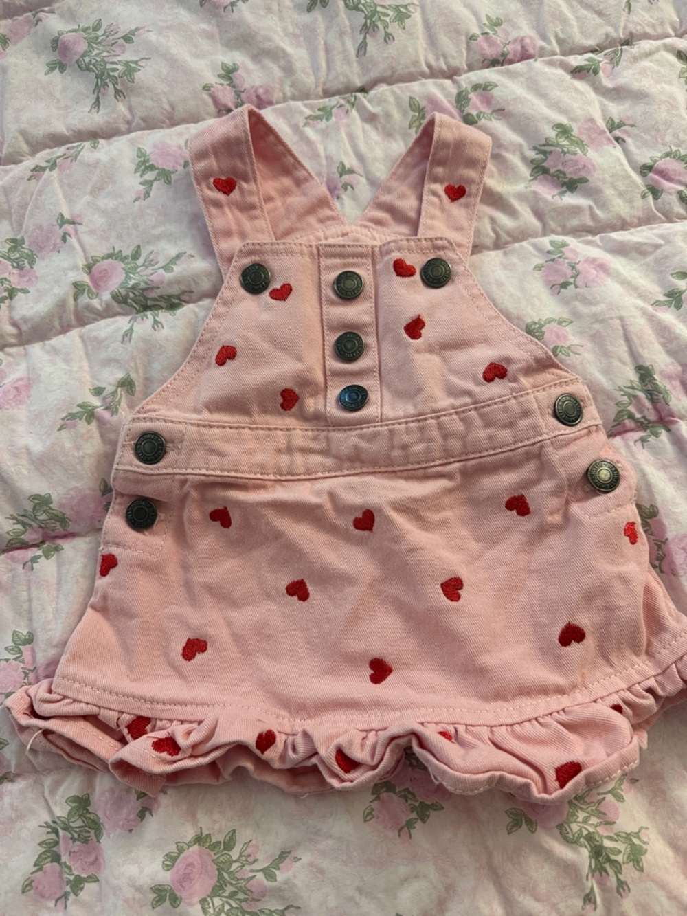 Kids Pink Heart Print Overall Dress